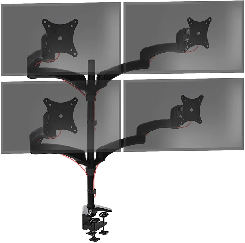 Duronic DM454 BK Braccio per 4 monitor da 13 a 27 pollici | Supporto schermi doppio | Inclinazione e altezza regolabile | VESA 75 100 | Supporto monitor ergonomico doppio articolato per PC nero
