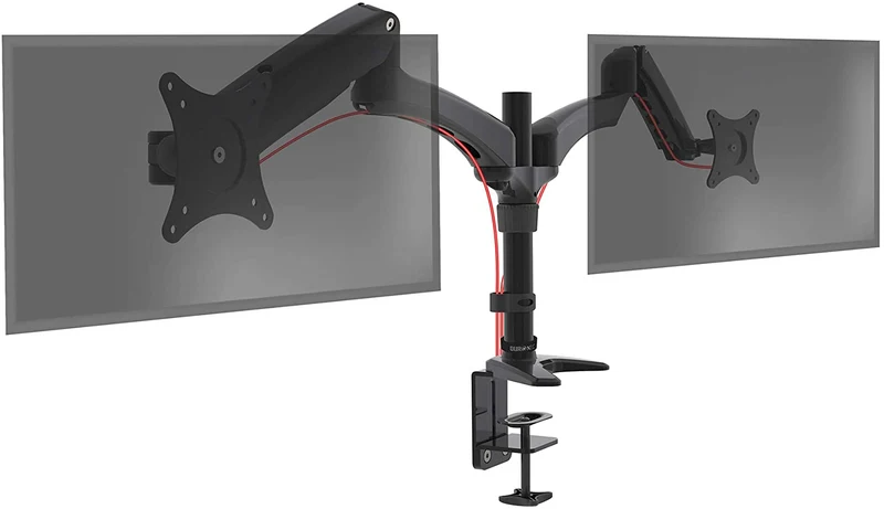 Duronic DM552 BK Supporto Monitor doppio per 2 schermi da 15-27 pollici, Braccio monitor PC ergonomico fino 8kg, VESA 75/100mm, regolabile altezza inclinazione girevole, per ufficio casa scuola, nero