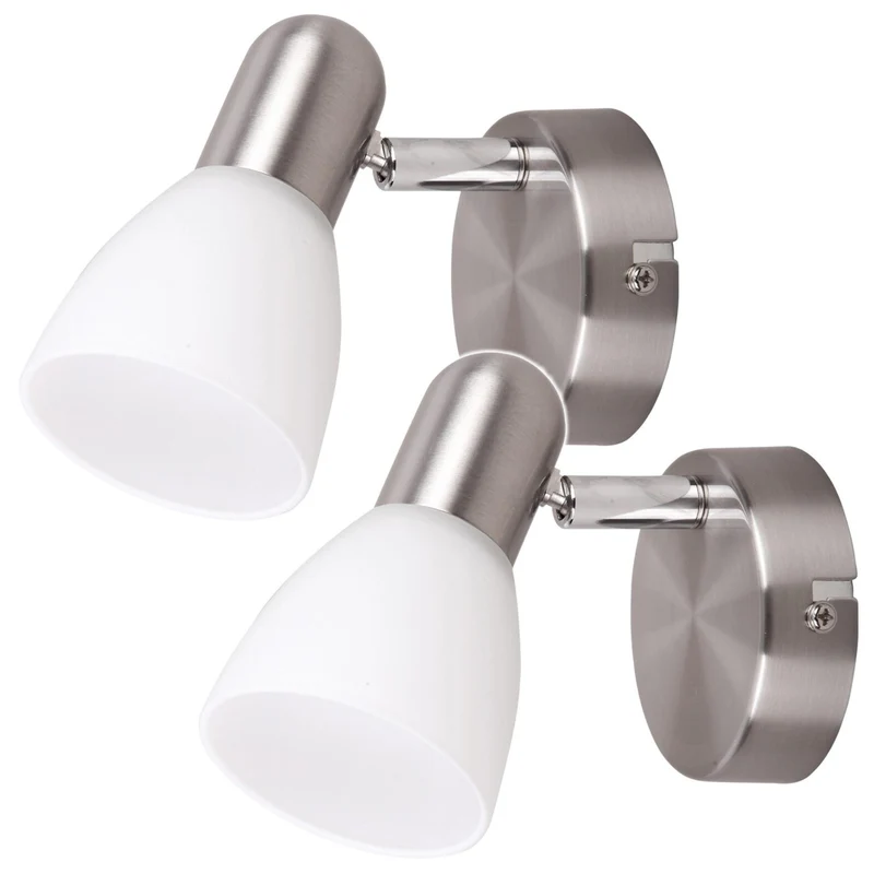 Lampada Soma spot E14 max 40W cromata satinata opalina 6301, 2 pezzi