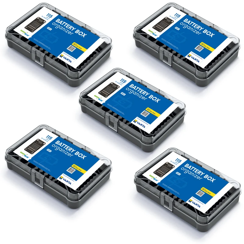 Organizzatore di batterie GreenBlue, coperchio trasparente, 115 spazi, Varta Box GB189, 5 pezzi