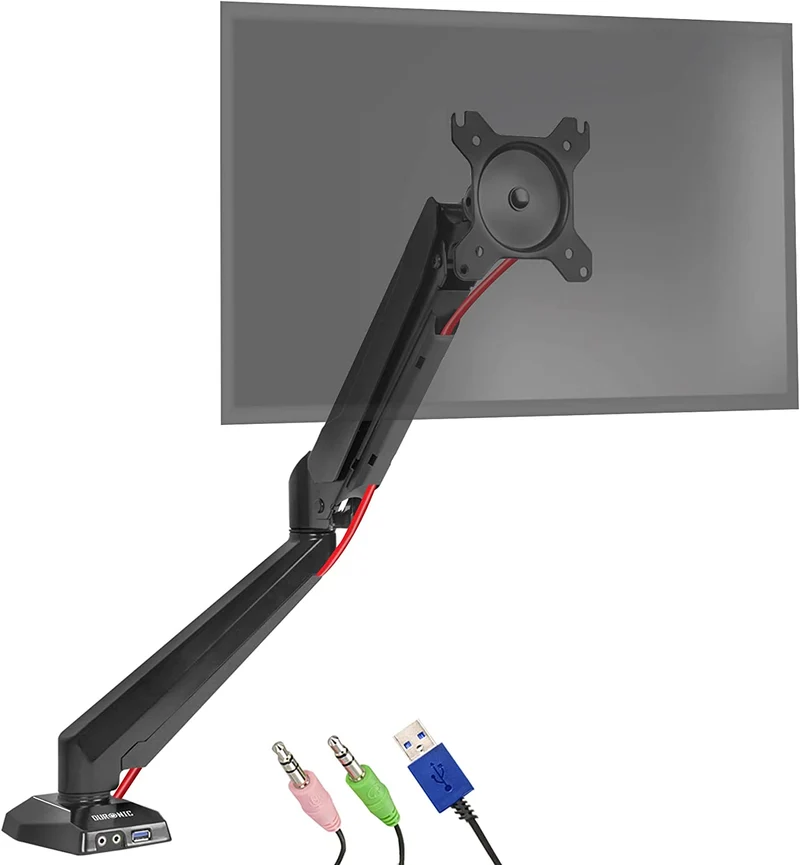 Duronic DMUSB5X1 Supporto da scrivania monitor 15  27 staffa schermo con braccio estensore regolazione a gas presa jack e USB alla base VESA MAX 100 x 100mm struttura in acciaio INOX portata 8kg