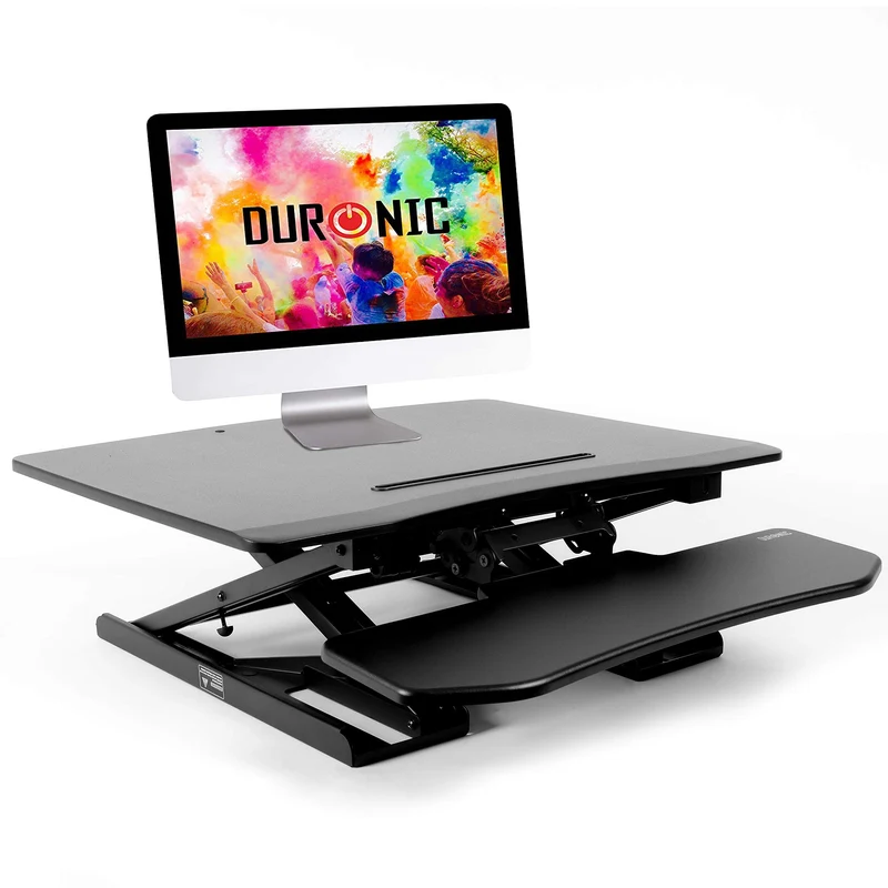 Duronic DM05D6 BK Postazione da lavoro per computer con ampia piattaforma 80 cm scrivania ufficio per pc monitor tastiera  altezza regolabile da 11 a 43 cm  compatibile con supporti monitor