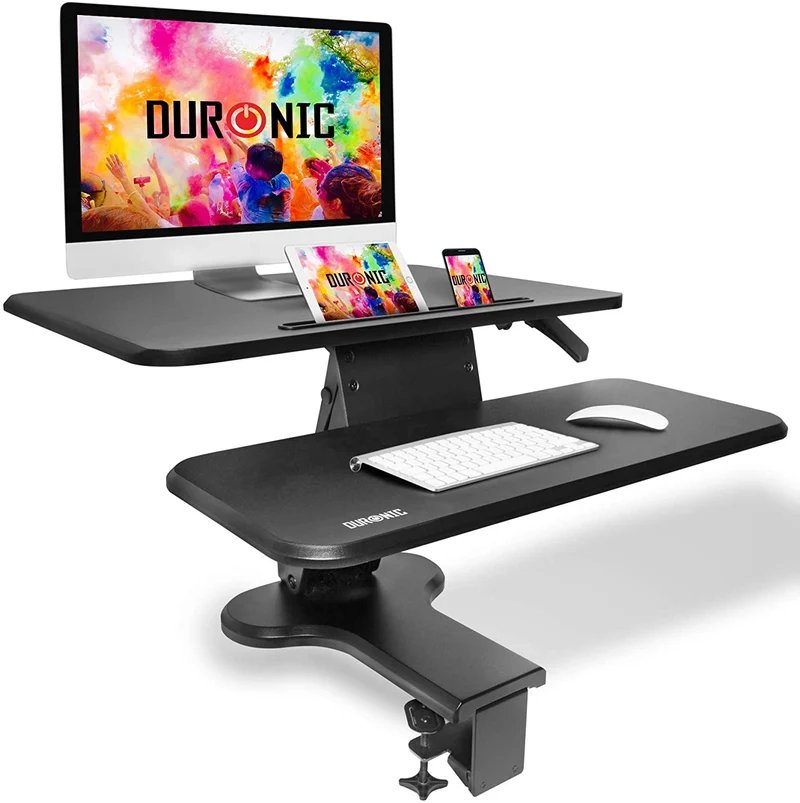 Duronic DM05D13 BK Postazione da lavoro per computer con ampia piattaforma 64 cm scrivania ufficio per pc monitor tastiera  altezza regolabile da 12 a 40 cm  fissaggio a morsetto