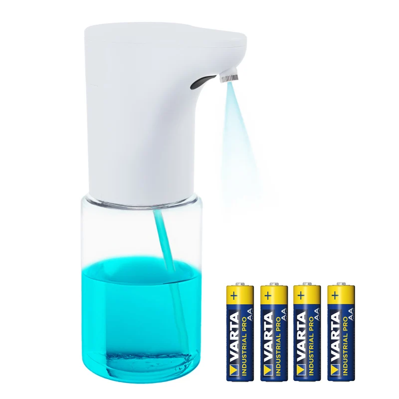 Distributore automatico Promedix, contenitore per saponi liquidi, liquidi disinfettanti, 300 ml, bianco, PR-540 W + 4 batterie Varta Industrial AA