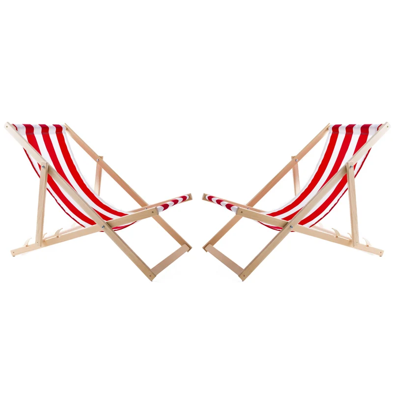 Set di 2 sedie a sdraio in legno di faggio WOODOK - colore a righe bianche e rosse