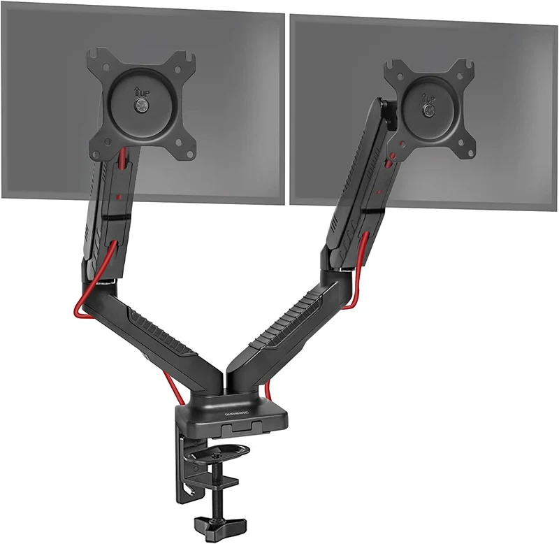 Duronic DMDC52 Supporto da scrivania per 2 monitor 13  24 staffa schermo due braccia estensori regolazione a gas morsetto tavolo VESA MAX 100 x 100mm struttura acciaio INOX portata 6.5kg