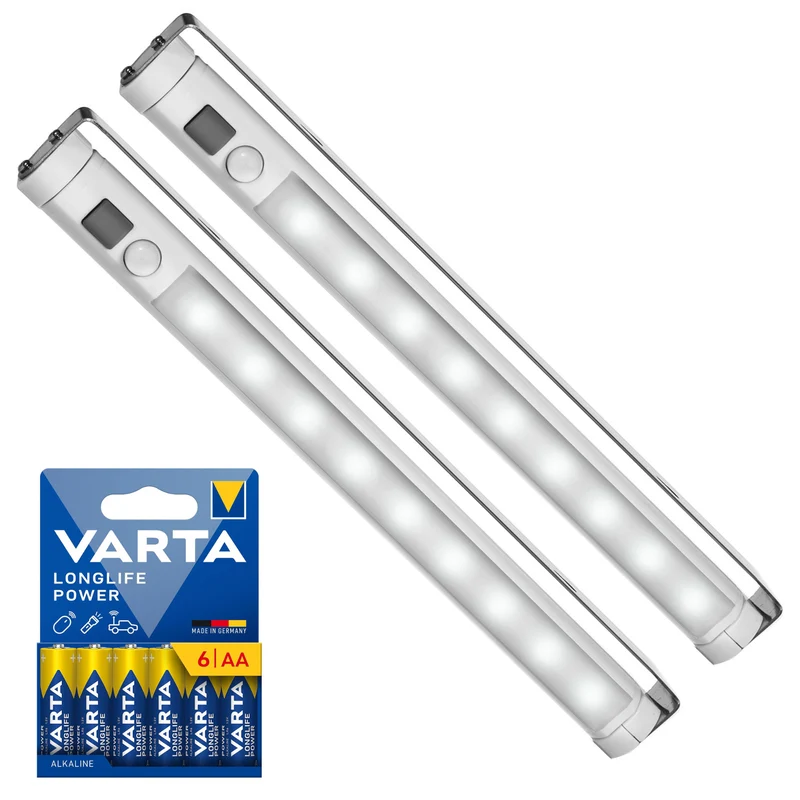 2 lampade da cucina a LED Maclean, da incasso sotto pensile, 9 SMD, a batterie, sensore PIR on/off, MCE166 + 6 batterie R-06 R06 AA LR06 1,5 V VARTA Longlife Power