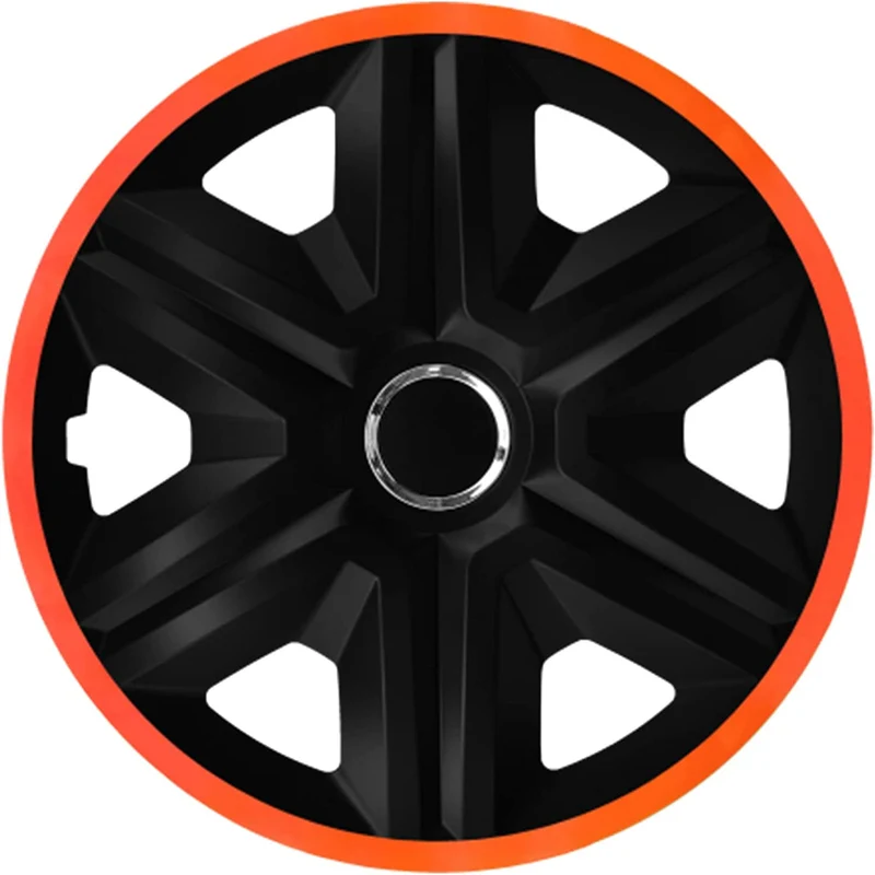 NRM Fast Lux copriruota per cerchi in acciaio bicolore Set di 4 copriruota per autoveicoli Adatto alla maggior parte delle marche e dei cerchi in plastica ABS (nero/arancio, 15")