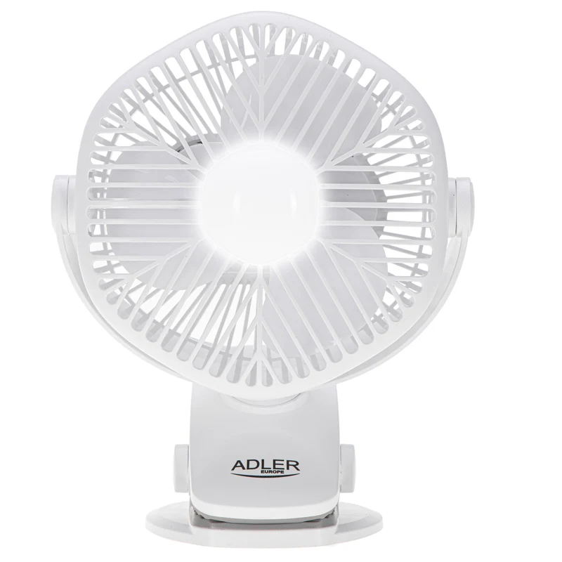 Ventilatore a batteria da 5"/12,7 cm con clip - USB / LED, AD 7335, Adler