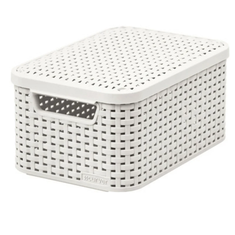 Cestino Curver, multiuso, con coperchio, crema, stile Rattan M