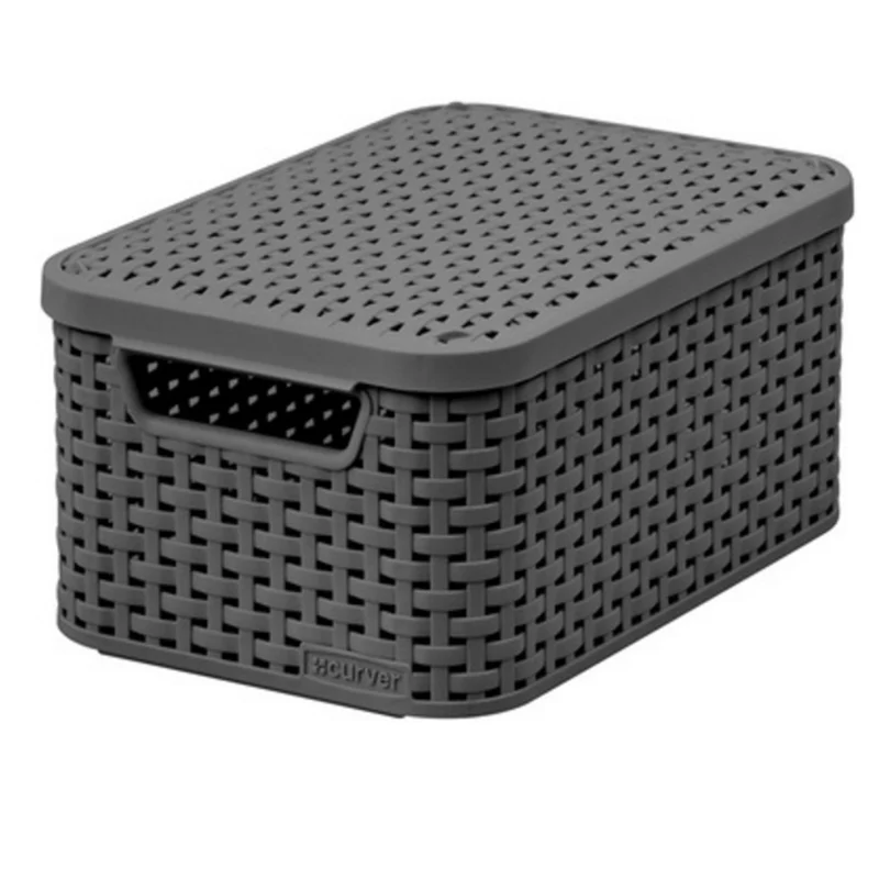 Cestino con coperchio Curver Rattan Style S grigio scuro