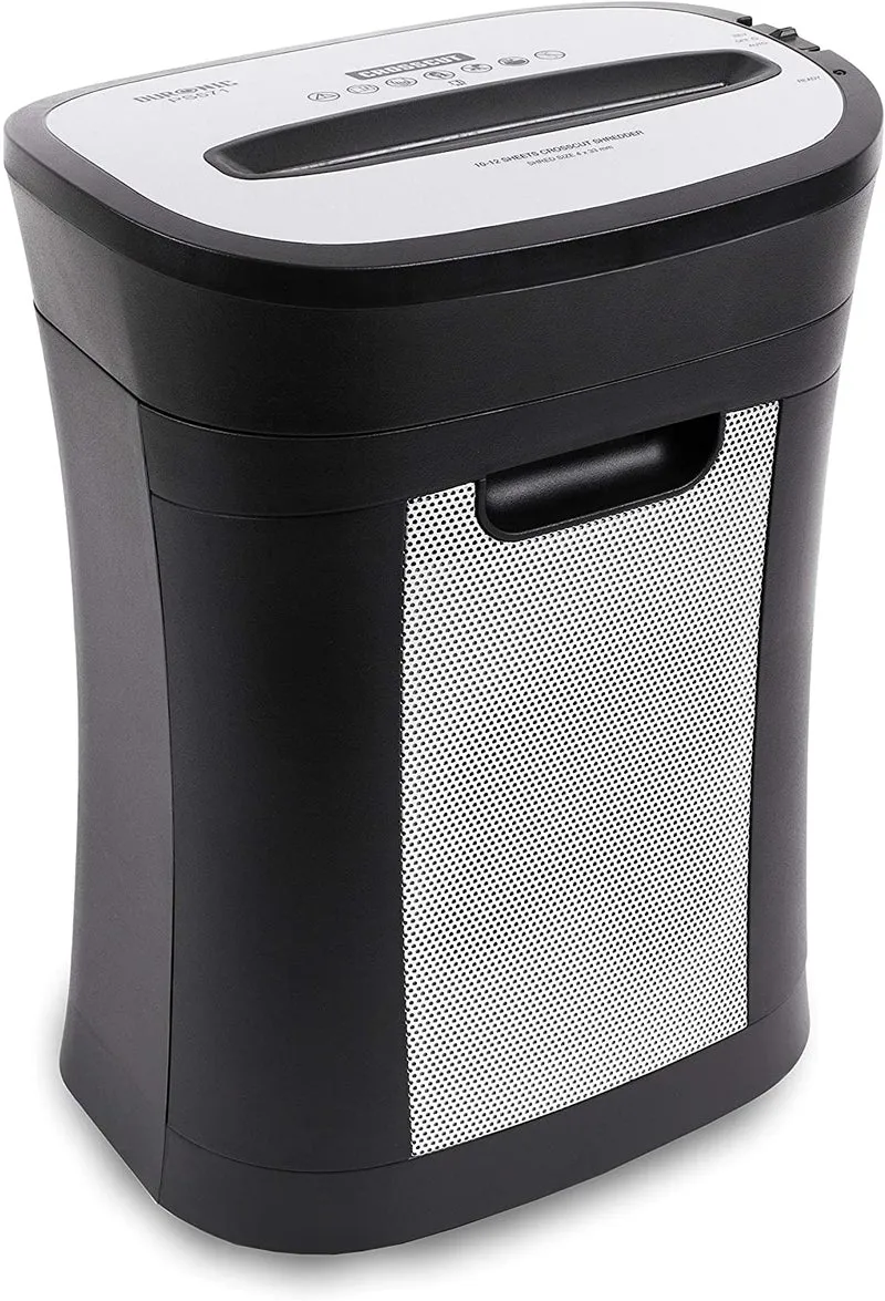 Duronic PS571 Distruggidocumenti 12 fogli A4 - Capacità 19 L - Funzione distruggi carte di credito Taglio incrociato Ideale per casa e ufficio