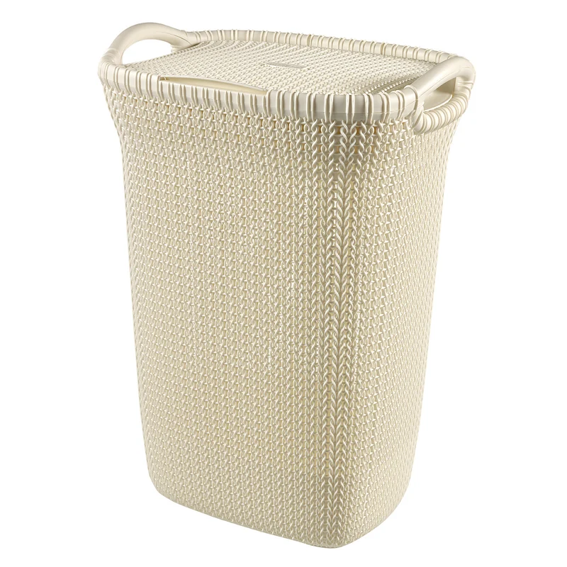 Cesto per biancheria Curver, design traforato, 2 manici, 57l, crema, Knit