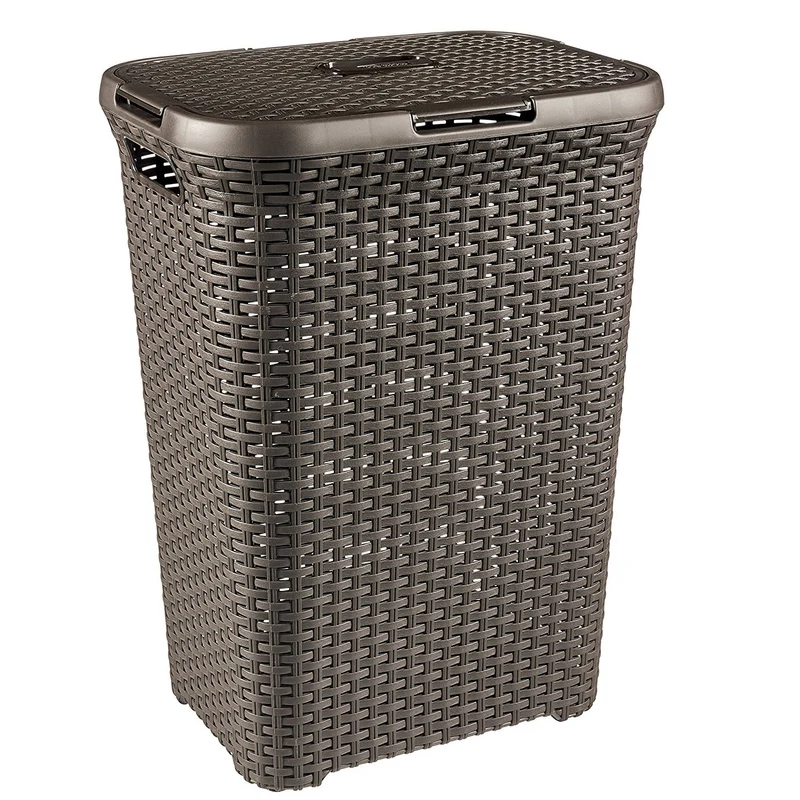 Cesto per biancheria Curver, design traforato, 60L, marrone scuro, stile naturale