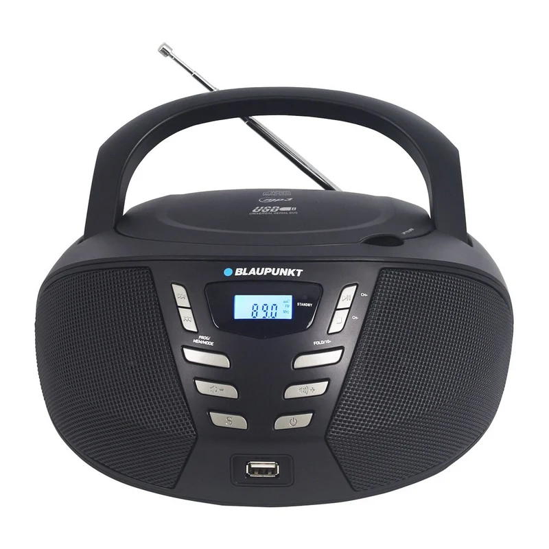 Boombox Blaupunkt, CD/MP3/USB/AUX, display LCD, funzione orologio con sveglia, sintonizzatore FM, BB7BK