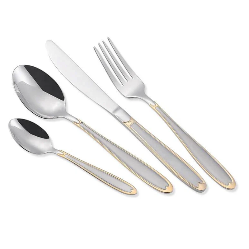 Maestro Set di posate 24 pezzi per 6 persone in acciaio inossidabile 18/10 Inclusi Coltello Forchetta Cucchiaio Posate da tavola Argento/Oro