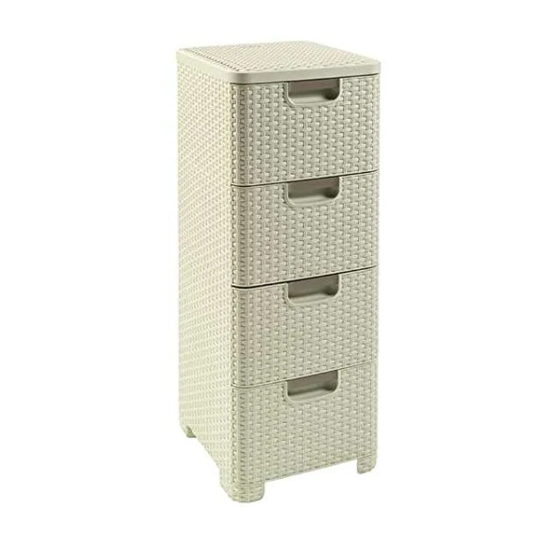 Cassettiera a 4 cassetti effetto vimini stile curver a 4 cassetti