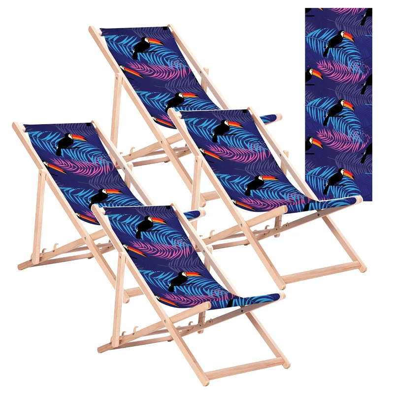 Sdraio classica in faggio GreenBlue GB183 con motivo stampato “Tucano”, 4 pezzi