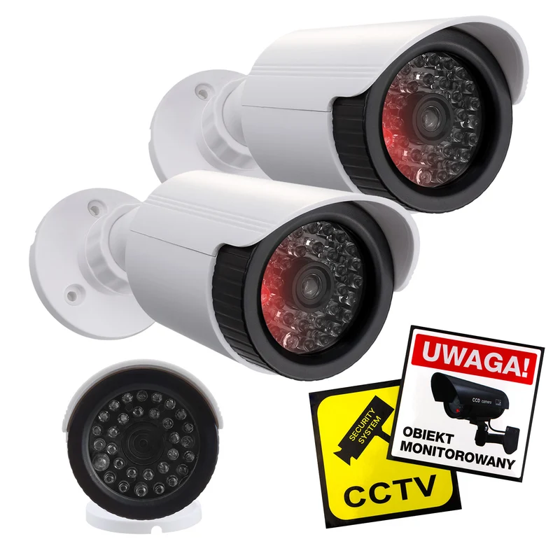 Set di due telecamere tubolari finte, LED IR, bianche, alimentazione 2xAA (non incluse), ABS, IR1800 WT