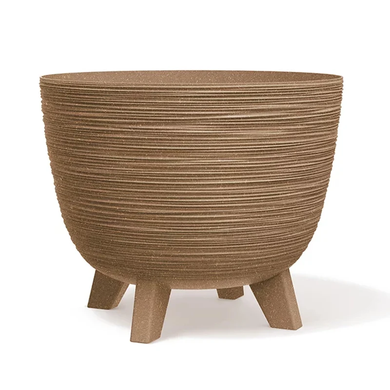 Prosperplast Furu Eco Wood-Naturo vaso da fiori, fioriera con piedini, vaso per piante resistente ai raggi UV, in materiale contenente fino al 33% di legno ⌀ 395mm