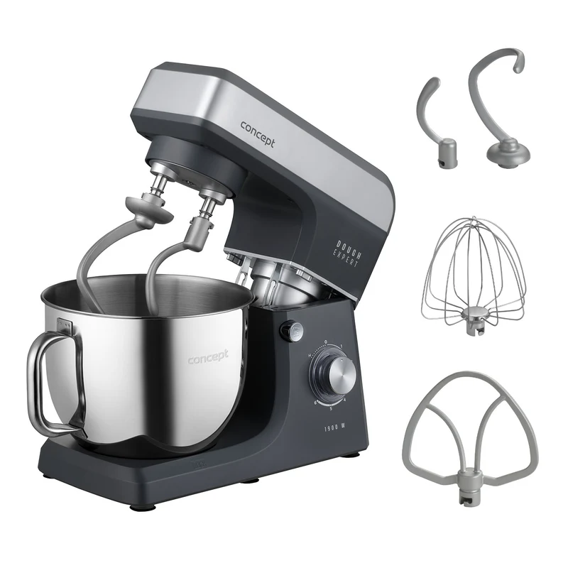 Robot da cucina planetario Concept Dough Expert, potenza 1900 W, doppio gancio, funzione di riscaldamento della ciotola, 6 velocità diverse, RM6010