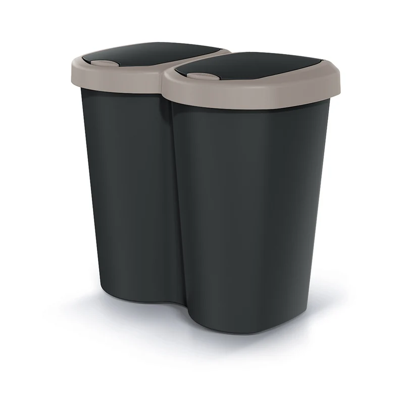 Cestino per rifiuti Compacta B Duo, marrone/nero, capacità 40L, un vano, due coperchi, versione a parete, NDBS40-WG5C_S411