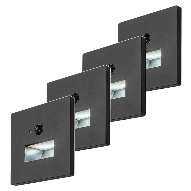 Lampada Lunca LED 1 W IP20 nera 3000, 4500, 6500 K con sensore di movimento e sensore di luce, 77197, 4 pezzi