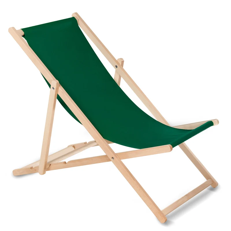 GB183 Sedia a sdraio pieghevole in legno di faggio senza braccioli Sedia a sdraio da giardino verde scuro