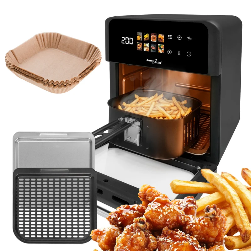 Friggitrice ad aria GreenBlue AIR FRYER, potenza 1800 W, capacità 10 l, 8 programmi, accessori, timer, modello GB950 + 100 sacchetti di carta da 16 cm
