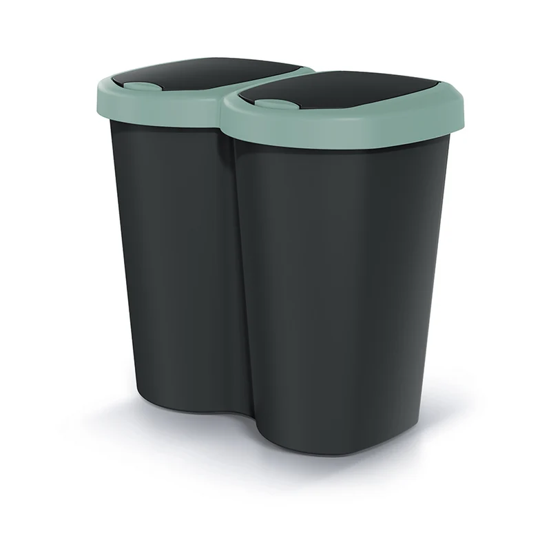 Cestino per rifiuti Compacta B Duo, verde/nero, capacità 40L, un vano, due coperchi, versione a parete, NDBS40-5575C_S411