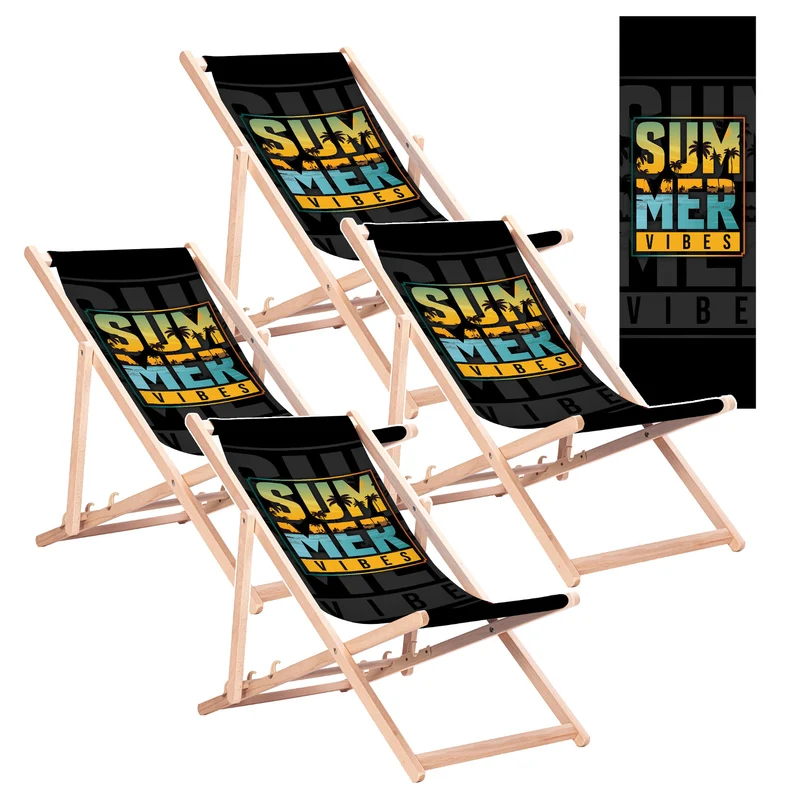 Sdraio classica in faggio GreenBlue GB183 con motivo stampato “Summer Vibes”, 4 pezzi