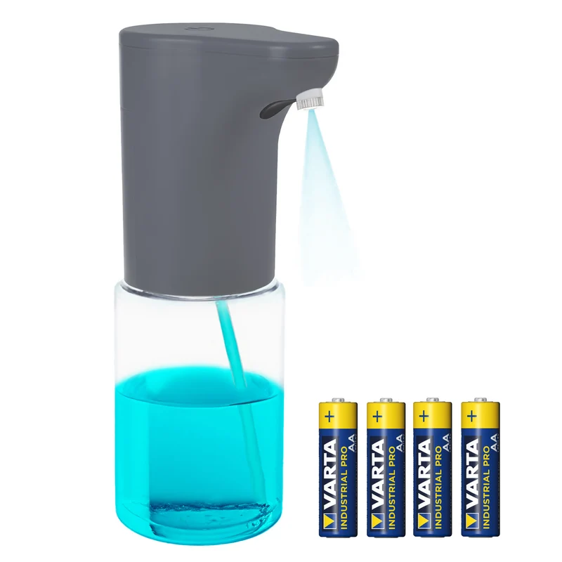 Dispenser automatico Promedix, contenitore per saponi liquidi, liquidi disinfettanti, 300 ml, grigio, PR-540 GR + 4 batterie Varta Industrial AA