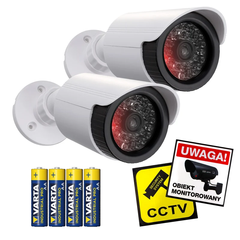 Set di due telecamere tubolari finte, LED IR, bianche, alimentazione 2xAA (incluse), ABS, IR1800 WT