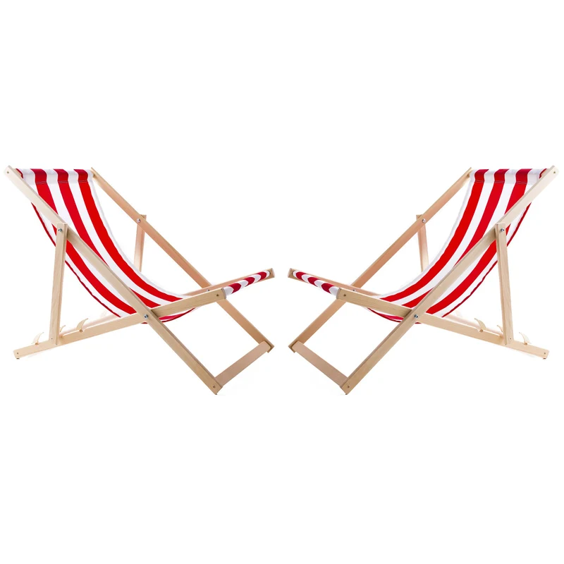 2 comode sedie a sdraio in legno, a strisce rosse, ideali per la spiaggia, il balcone, la terrazza, assemblate