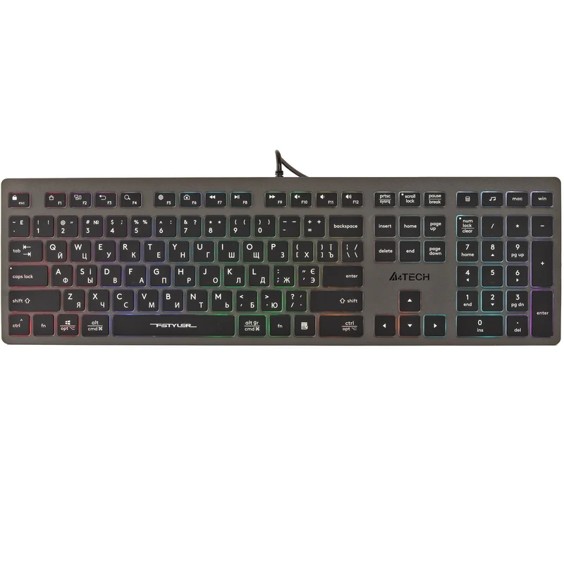 A4Tech FX60H Tastiera da gioco QWERTY 12 tasti multimediali 2x porte USB Porta USB Plug & Play Cablata Lunghezza cavo 1,5 m (retroilluminazione neon)