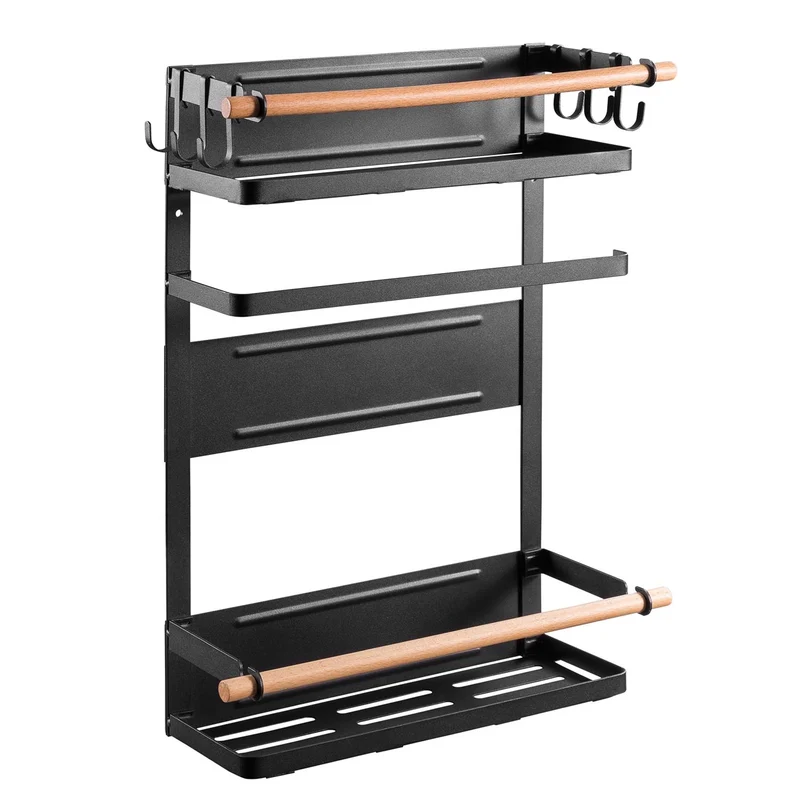 Maclean MC-910 Scaffale magnetico per frigorifero Portaspecie Mensola della lavatrice Supporto per Rotolo di Carta 6 ganci rimovibili Supporto per asciugamani di carta fino a 12kg nero