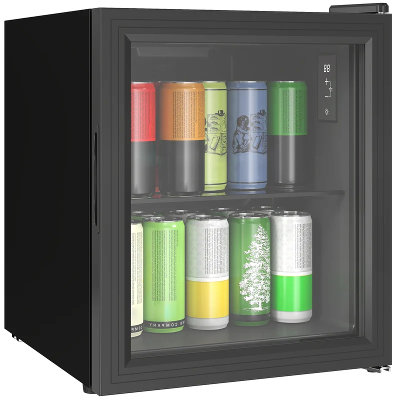 Mini Frigo da Ufficio 42,3x40x55 cm Capienza 46L 59 Lattine Temperatura Regolabile 0-20℃ con Porta in Doppio Vetro Temperato Nero