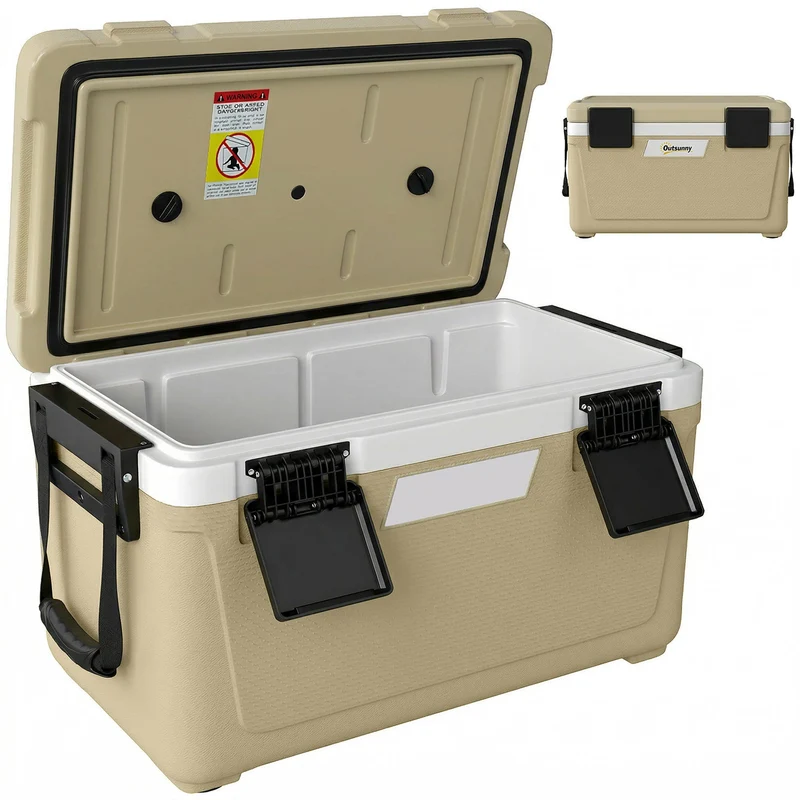 Box Frigo Portatile 66,6x38,5x40 cm Capacità 42,6L Isolato con Maniglia in HDPE e Schiuma PU Cachi