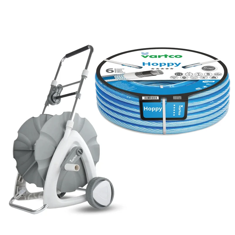 Carrello per tubo da giardino + tubo da giardino Vartco Hoppy 1/2" 30 m Agaplast