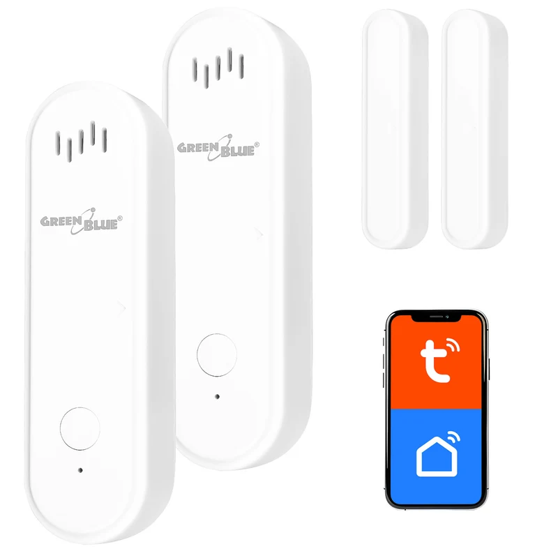 Contattore wireless / sensore di apertura WiFi GreenBlue, Android/iOS, per porte / finestre, 3,0 V CC, LR03x2, con allarme, GB478, 2 set
