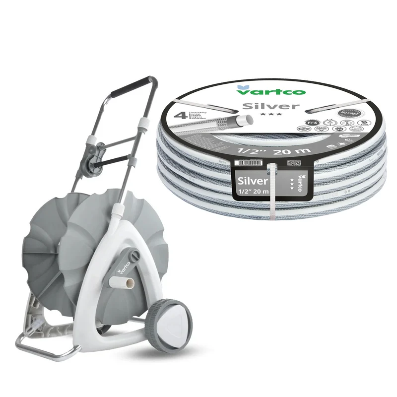Carrello per tubo da giardino + tubo da giardino Vartco Silver 1/2" 20 m Agaplast