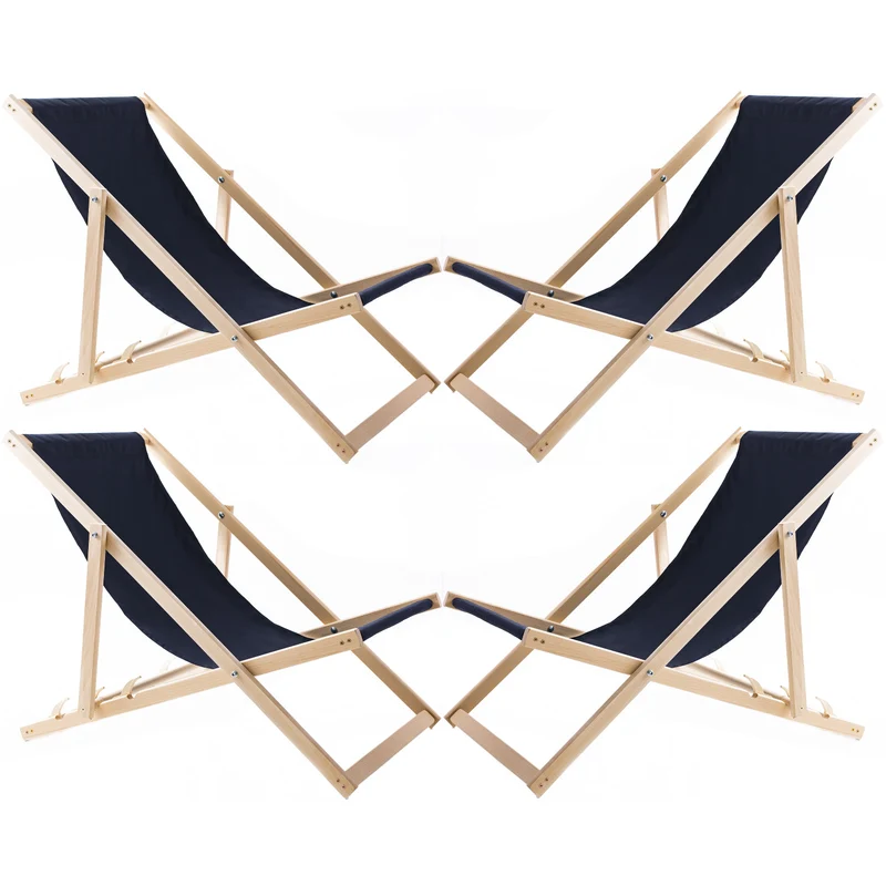 Set di quattro sedie a sdraio, blu scuro, Woodok, assemblate