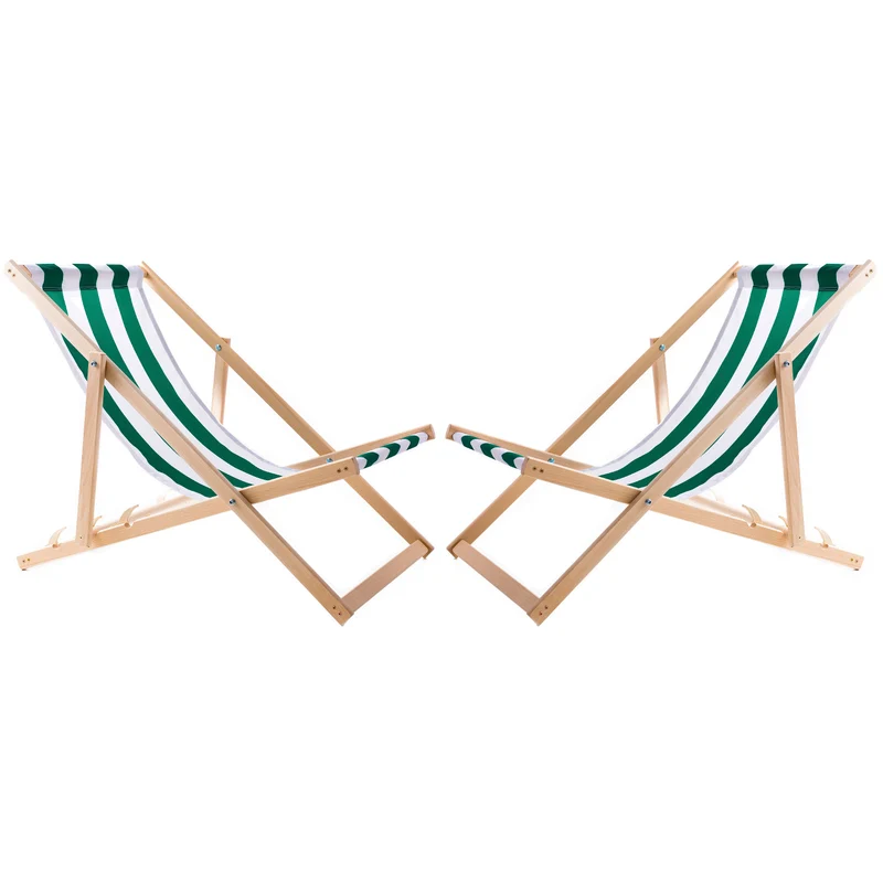 Set di due sedie a sdraio a strisce verdi, Woodok, assemblate