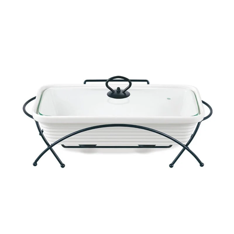 Scaldavivande Maestro in ceramica, rettangolare, bianco, capacità 2,4L, utilizzabile in forno, cestello e coperchio con manico inclusi, MR-11562-73