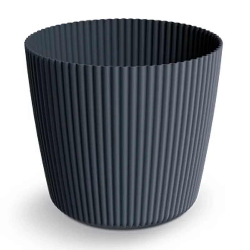 Prosperplast Milly Vaso da fiori rotondo con motivo a strisce verticali, per uso interno ed esterno (antracite, ⌀ 129 mm)