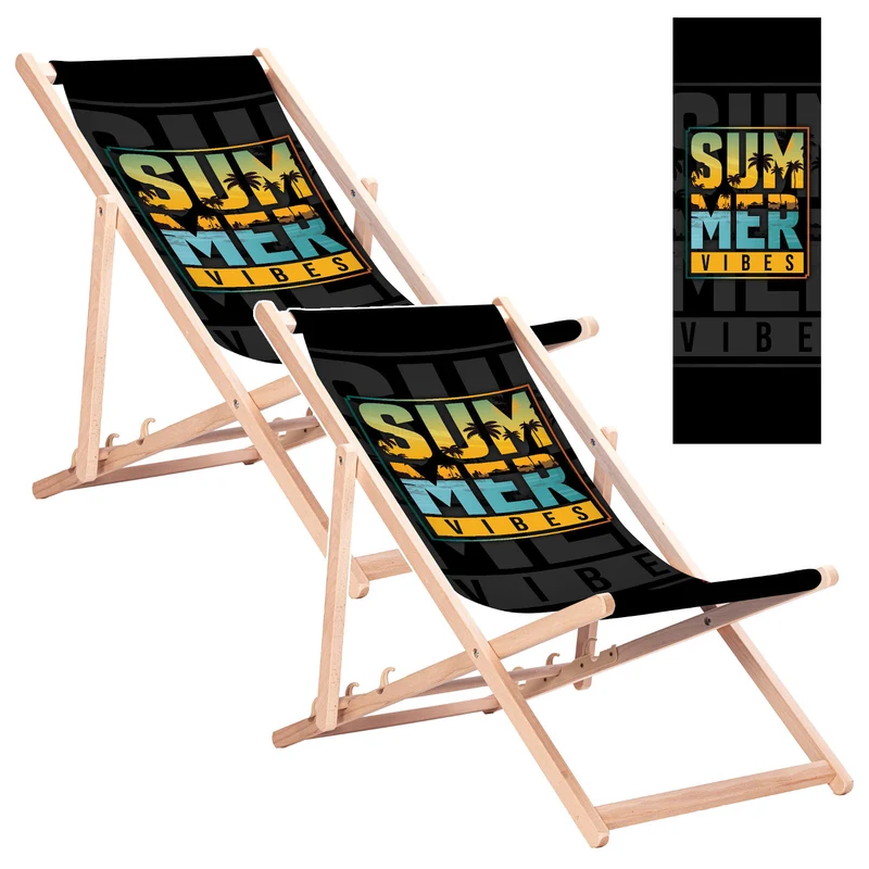 Sdraio classica in faggio GreenBlue GB183 con motivo stampato Summer Vibes, 2 pezzi