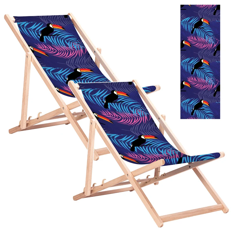 Sdraio classica in faggio GreenBlue GB183 con motivo Tukan, 2 pezzi