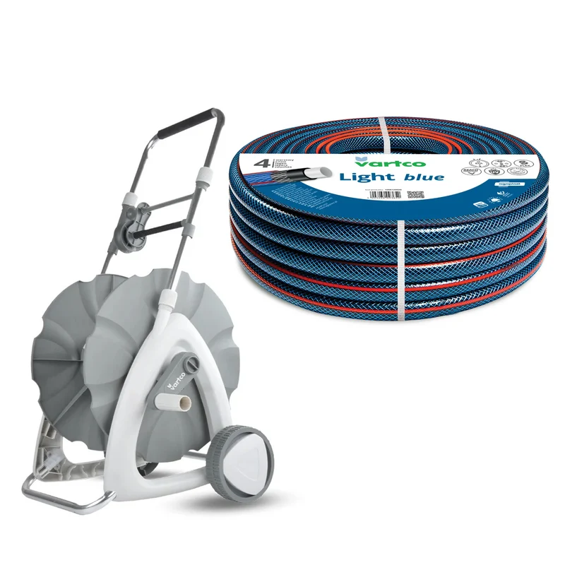 Carrello per tubo da giardino da 1/2" 45 m + Tubo da giardino Vartco Light Blue da 1/2" 30 m Agaplast