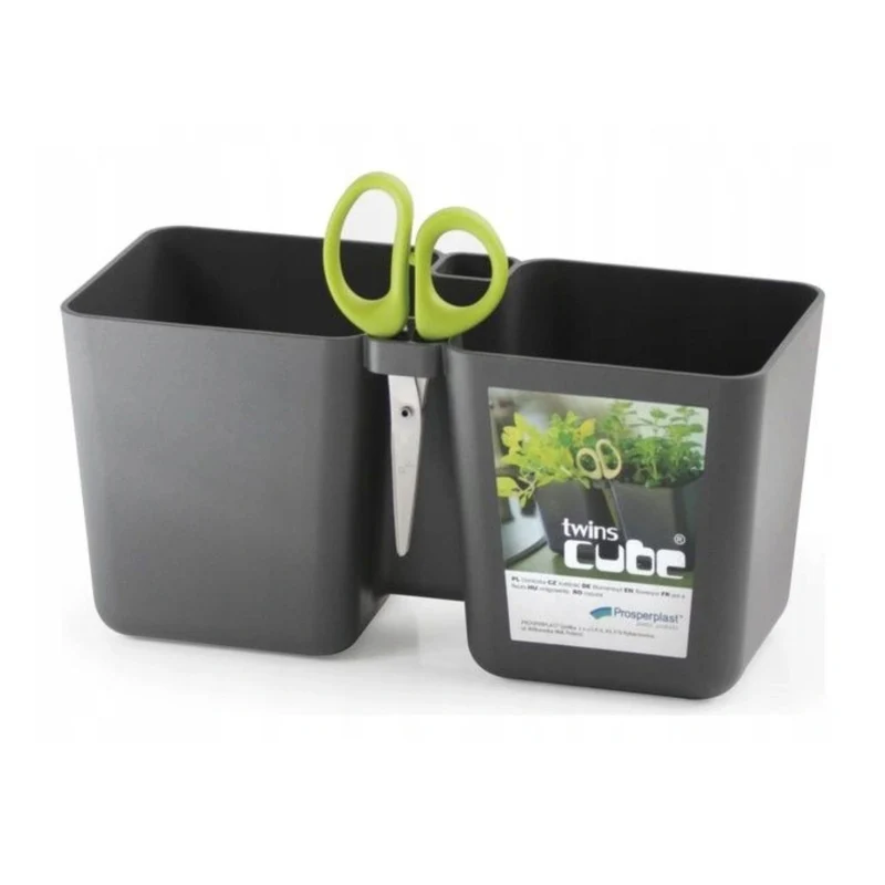 Twins Cube vaso per erbe aromatiche in grafite con forbici Herbs Cut