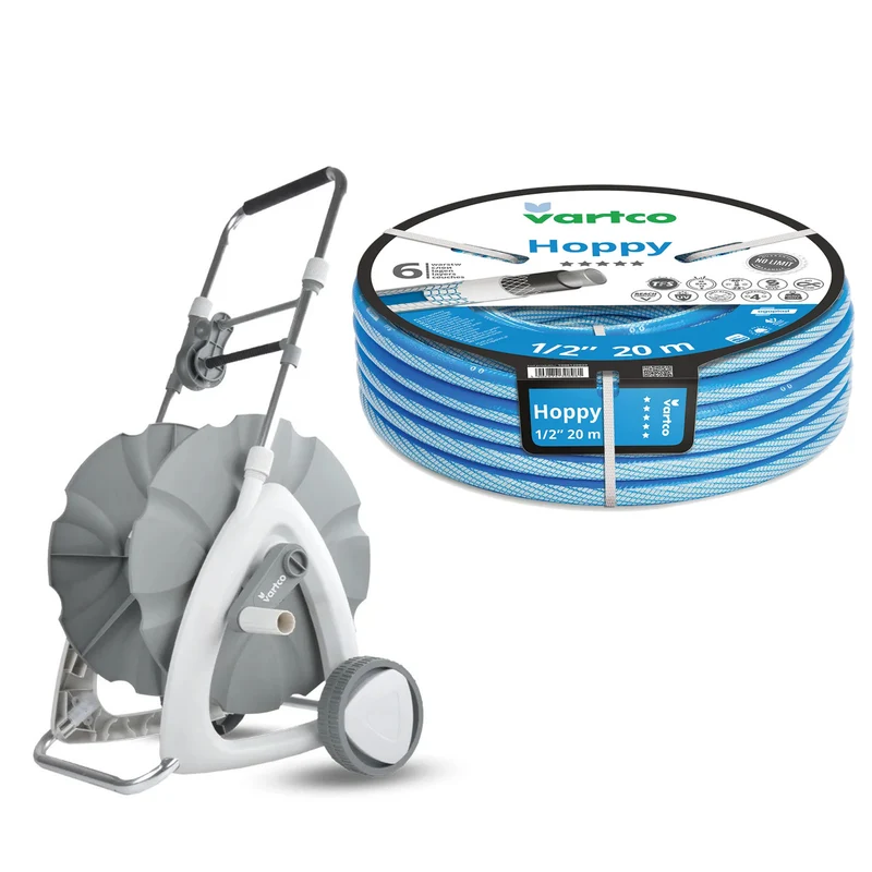 Carrello per tubo da giardino + tubo da giardino Vartco Hoppy 1/2" 20 m Agaplast